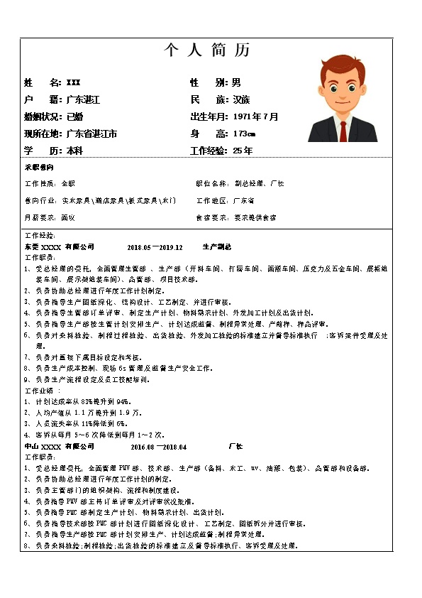 7810_生产管理厂长经理类岗位求职简历模板  - 医疗护理简历模板